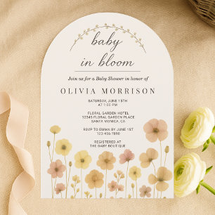 Convite de Chuvada de Bebê Floral Bege Boho Baby I