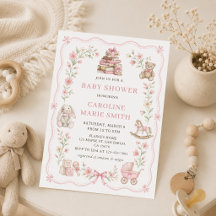 Convite de Chuvada de Bebê Floral Brinquedos para