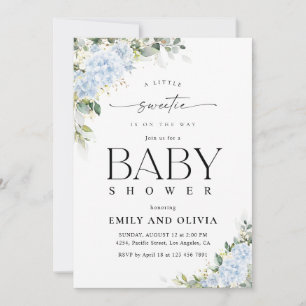 Convite de Chuvada de Bebê Floral Hortênsia Azul