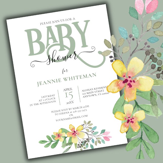 Convite de Chuvada de Bebê Floral Neutro em Gênero (Floral Baby Shower Invitation)