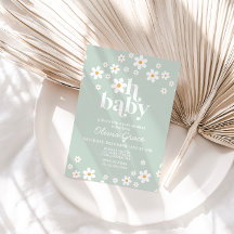 Convite de Chuvada de Bebê Floral Retro Daisy