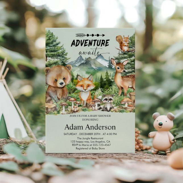 Convite de Chuvada de Bebê Floresta Aventura Esper (Criador carregado)