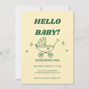 Convite de Chuvada de Bebê Hello Baby Retrô Desenh