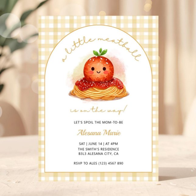 Convite de Chuvada de Bebê Italiano Almôndega Mode (little meatball baby shower, italian baby shower invitation, pasta baby shower invite, spaghetti bab)