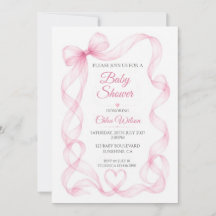 Convite de Chuvada de Bebê Menina com Laço Rosa e