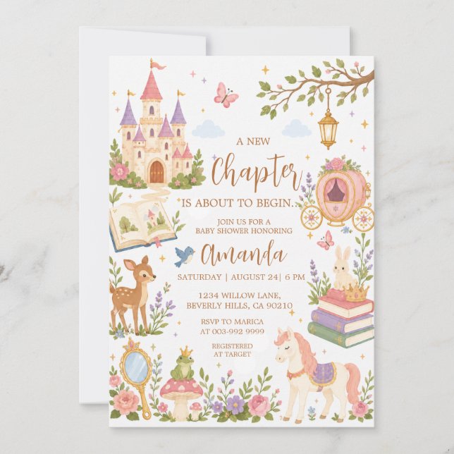 Convite de Chuvada de Bebê Menina de Novo Capítulo (Frente)