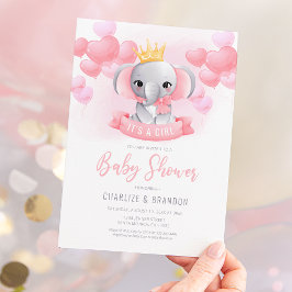 Convite de Chuvada de Bebê Menina Elefante Aquarel