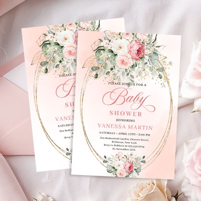 Convite de Chuvada de Bebê Menina em Rosa Ouro Mod (Modern Blush Rose Gold Girl Baby Shower Invitation)