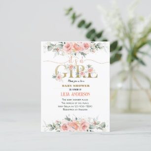 Convite de Chuvada de Bebê menina floral rosa