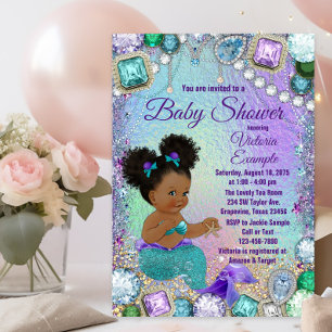 Convite de Chuvada de Bebê Menina Sirena Joia Afro