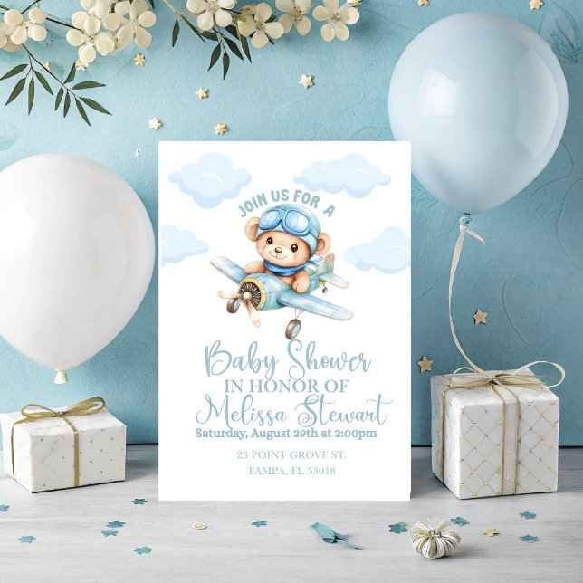 Convite de Chuvada de Bebê Menino Avião (baby boy airplane baby shower invitation. )