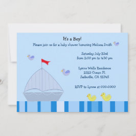 Convite de Chuvada de Bebê Menino Barco à Vela Náu