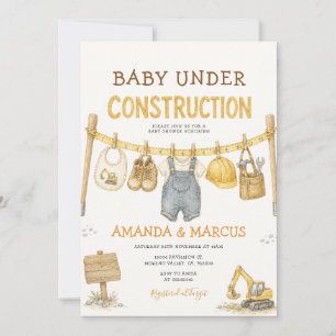 Convite de Chuvada de Bebê Menino Bebê em Construç