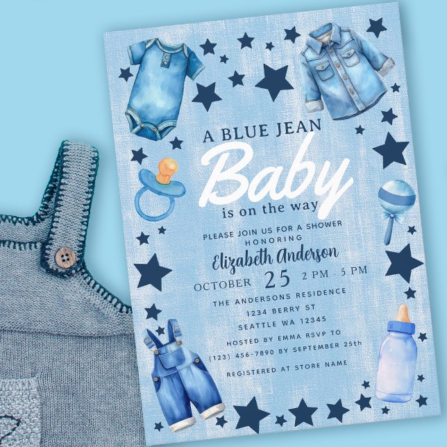 Convite de Chuvada de Bebê Menino Blue Jean Baby (Criador carregado)