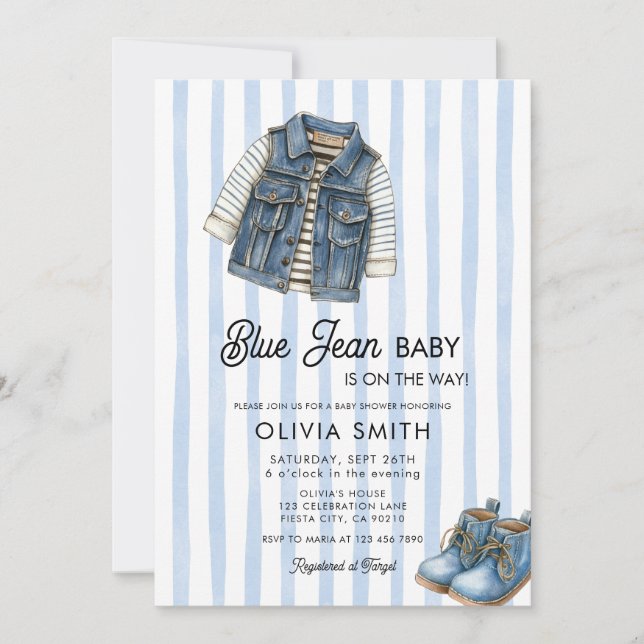 Convite de Chuvada de Bebê Menino com Jeans Azul D (Frente)