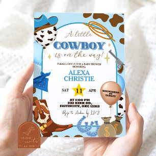 Convite de Chuvada de Bebê Menino Cowboy Azul