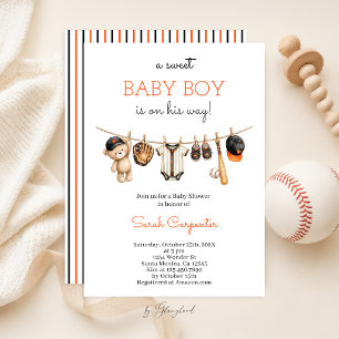 Convite de Chuvada de Bebê Menino de Beisebol