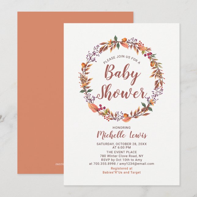 Convite de Chuvada de Bebê Menino Floral Moderno d (Frente/Verso)