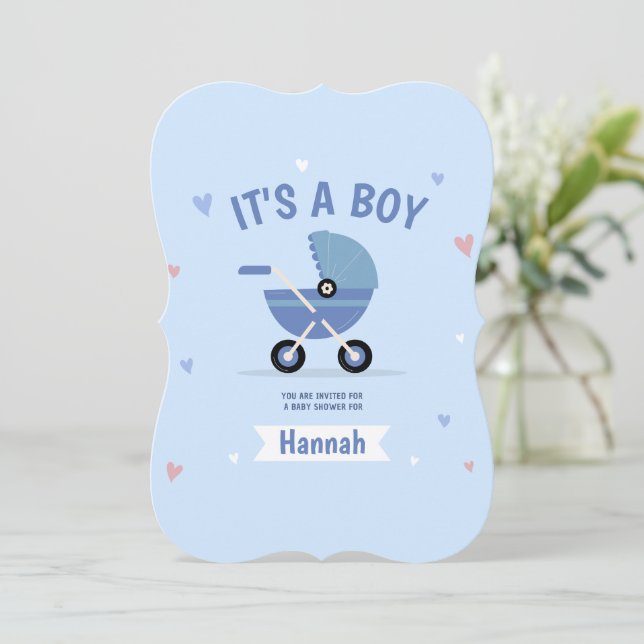 Convite de Chuvada de Bebê Menino Minimalista Azul (Em pé/Frente)