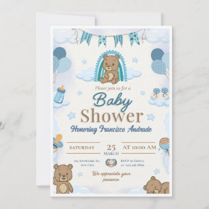 Convite de Chuvada de Bebê Menino Urso de Pelúcia 