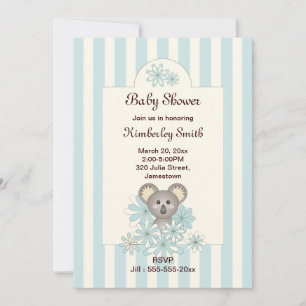 Convite de Chuvada de Bebê Menino Urso Koala Azul 