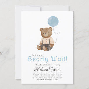 Convite de Chuvada de Bebê Menino Urso Teddy Fofo