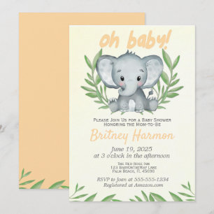 Convite de Chuvada de Bebê Neutro Elefante de Verd