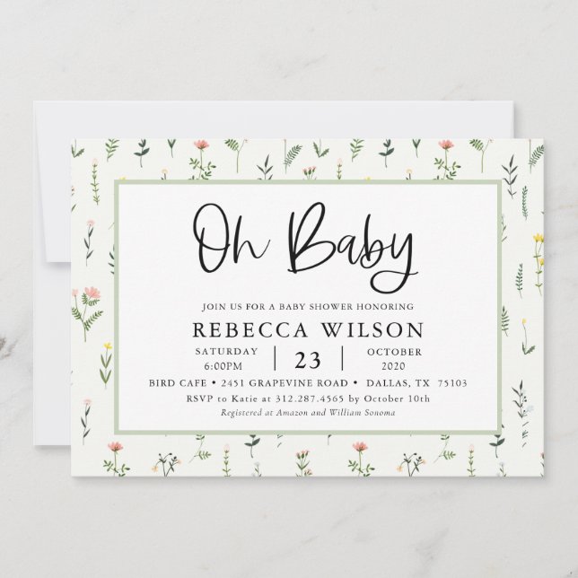 Convite de Chuvada de Bebê no Jardim de Flores Sil (Frente)