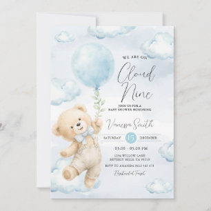 Convite de Chuvada de Bebê Nuvem Nove Urso Azul
