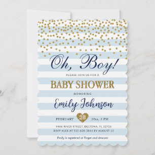 Convite de Chuvada de Bebê Oh Baby Boy Blue Gold