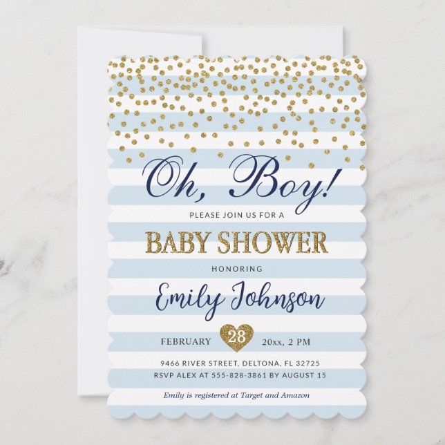 Convite de Chuvada de Bebê Oh Baby Boy Blue Gold (Frente)