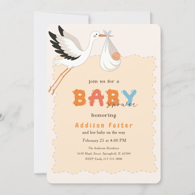 Convite de Chuvada de Bebê Oh Baby Modern Stork Sp (Frente)