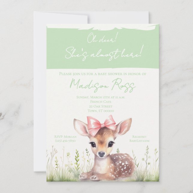 Convite de Chuvada de Bebê Oh Deer Ela Está Quase  (Frente)