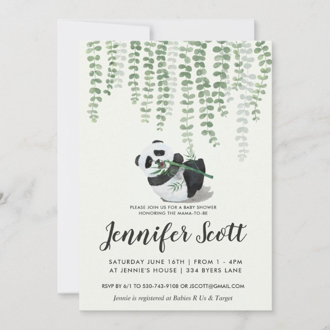 Convite de Chuvada de Bebê Panda na Selva (Frente)