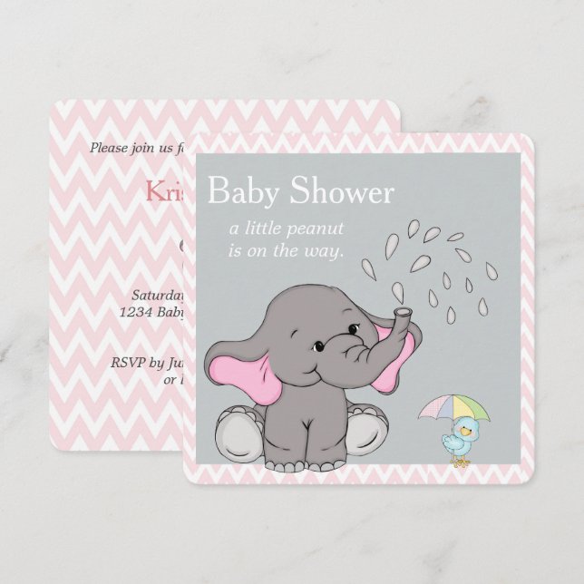 Convite de Chuvada de Bebê para Elefante Bebê Ador (Frente/Verso)