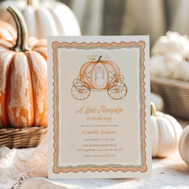 Convite de Chuvada de Bebê Pequena Abóbora (Little Pumpkin is on the way Fall baby shower invitation)