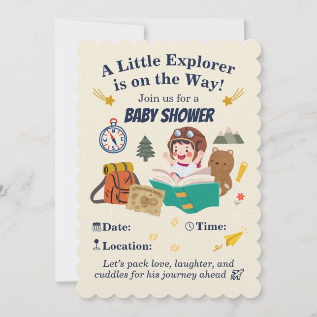 Convite de Chuvada de Bebê Pequeno Explorador – Av (Frente)