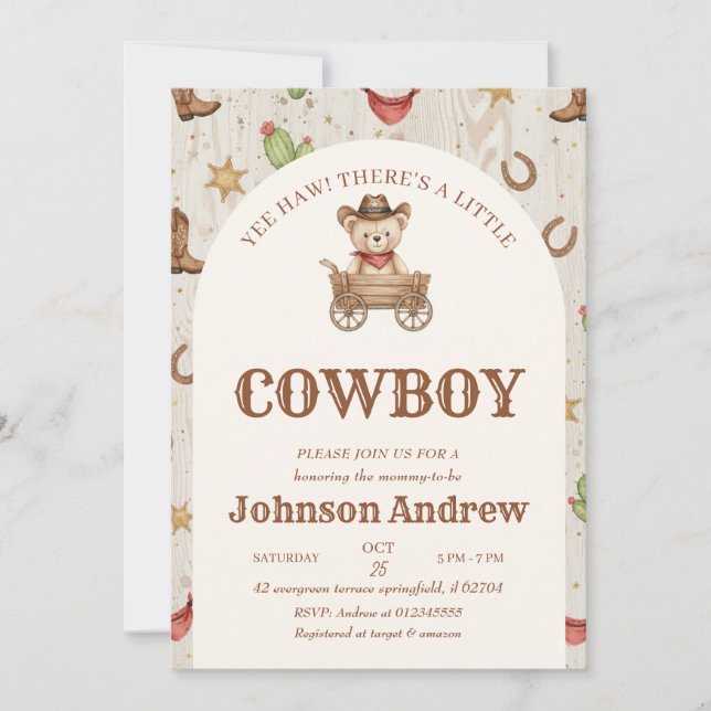 Convite de Chuvada de Bebê Personalizado de Cowboy (Frente)