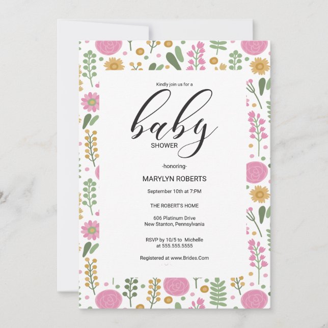 Convite de Chuvada de Bebê Quadro Flor Silvestre N (Frente)