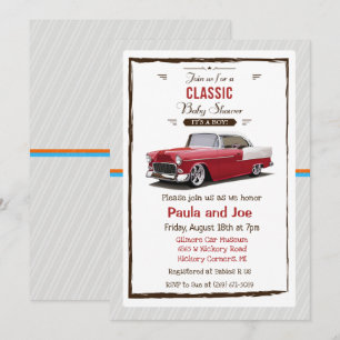 Convite de Chuvada de Bebê Retro de Carro Clássico