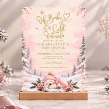 Convite de Chuvada de Bebê Rosa Dourado Floco de N