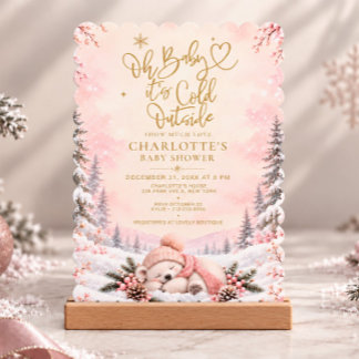 Convite de Chuvada de Bebê Rosa Dourado Floco de N