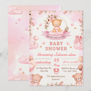 Convite de Chuvada de Bebê Rosa e Marrom