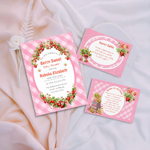 Convite de Chuvada de Bebê Rosa Xadrez Doce Fruta