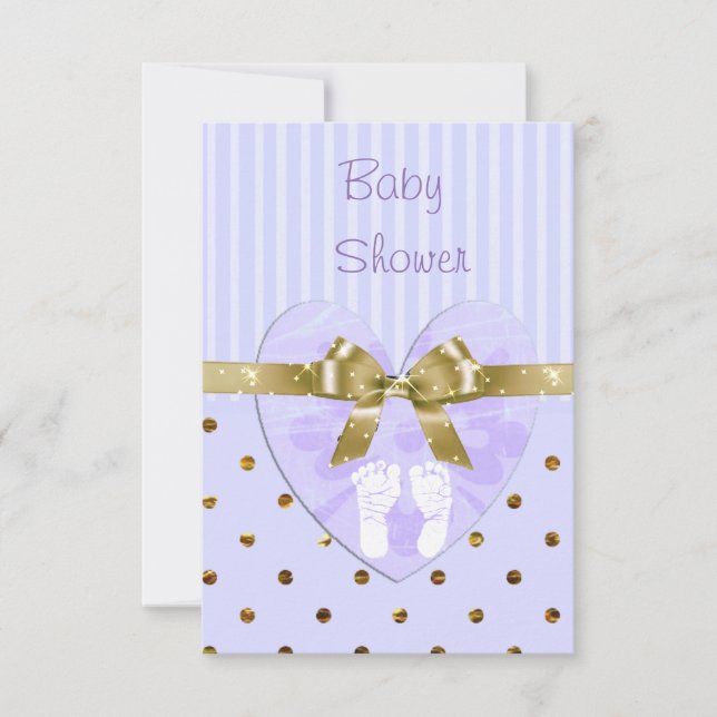 Convite de Chuvada de Bebê Roxo e Dourado (Frente)