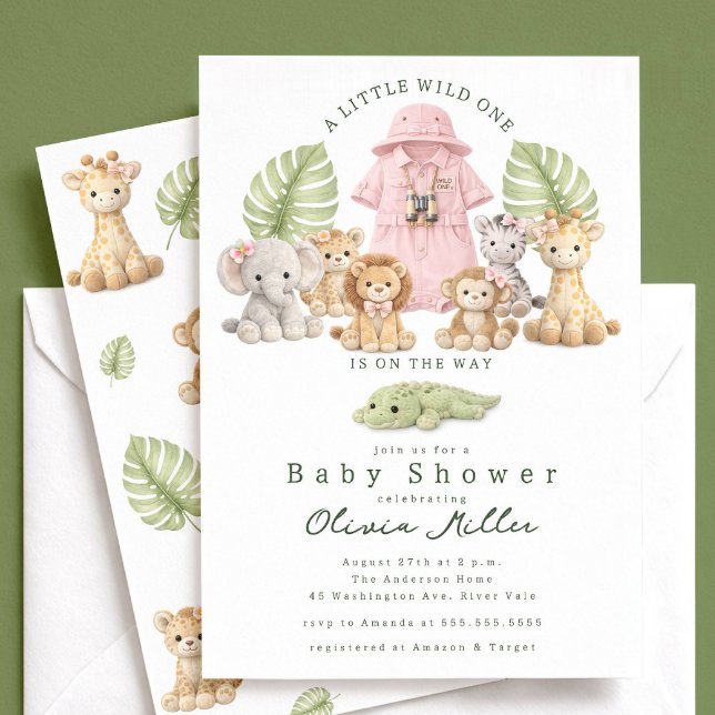 Convite de Chuvada de Bebê Safari Menina Selva (Criador carregado)