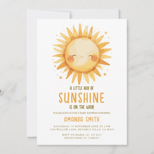 Convite de Chuvada de Bebê Sol Neutro em Gênero (Frente)