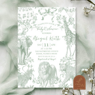Convite de Chuvada de Bebê Toile Safari Verde Sage