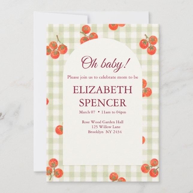 Convite de Chuvada de Bebê Tomatinho Doce (Frente)