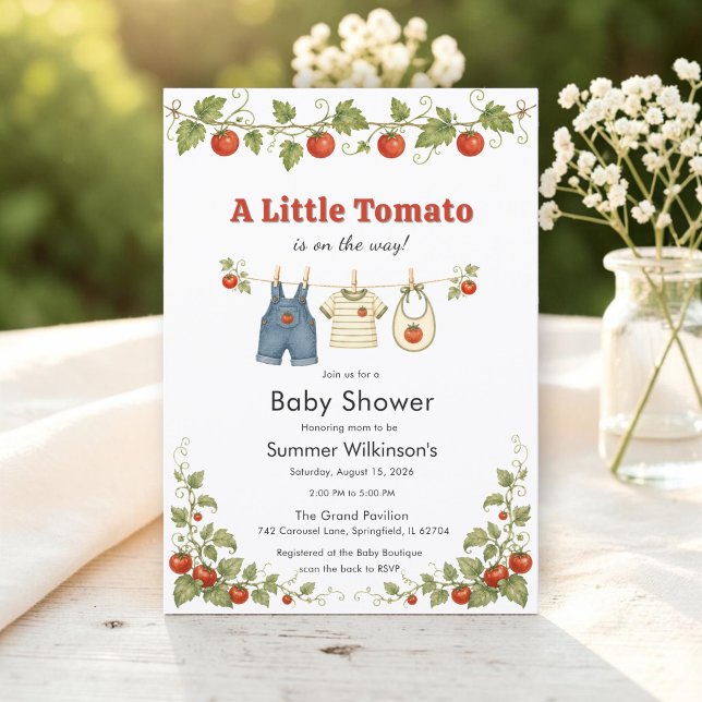 Convite de Chuvada de Bebê Tomatinho Doce QR RSVP (Criador carregado)